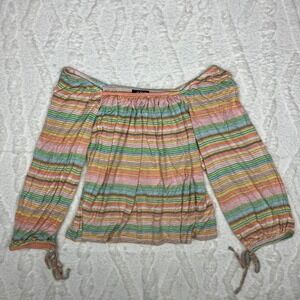 ANA‎ A New Approach Rainbow Stripe Off Shoulder Puff Sleeve Top Size S